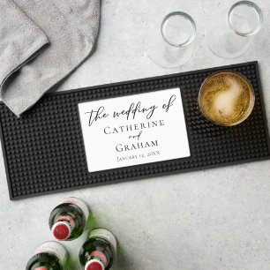 Modern Minimalist Wedding Custom Black Script Bar Mat