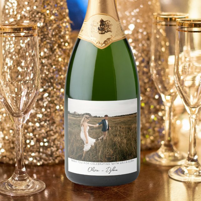 Modern Minimalist Wedding Custom Photo Sparkling Wine Label (Creator Uploaded)