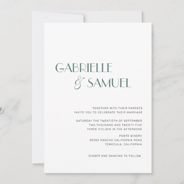 Modern Minimalist Wedding Dark Green Invitation (Front)