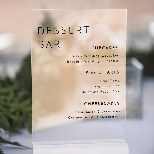 Modern Minimalist Wedding Dessert Bar Menu Acrylic Sign (Creator Uploaded)