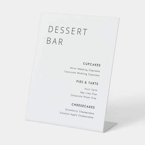 Modern Minimalist Wedding Dessert Bar Menu Pedestal Sign