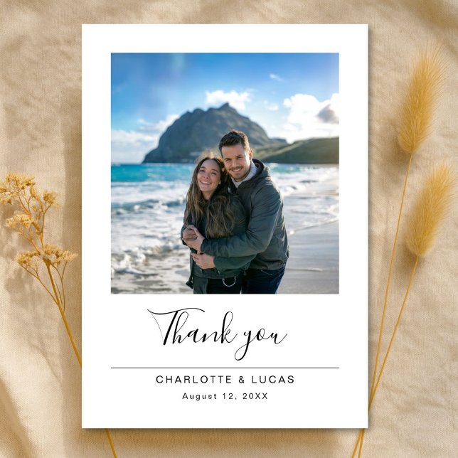 Modern Minimalist Wedding Destination Beach Photo Thank You Card (Creator Uploaded)