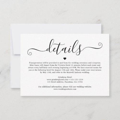 Modern Minimalist Wedding Details Card