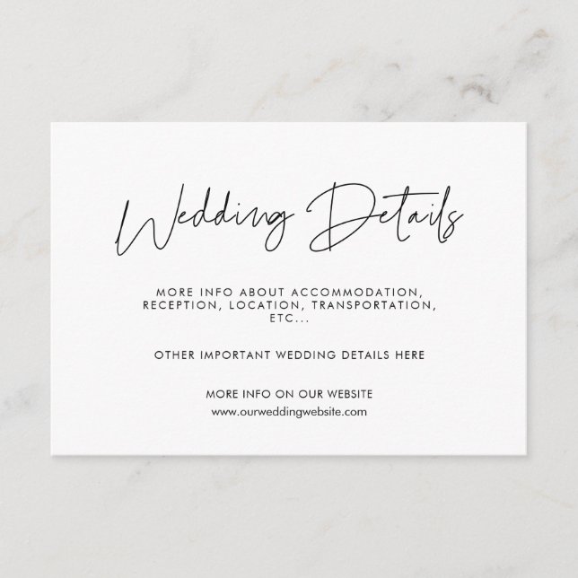 Modern minimalist wedding details card (Front)
