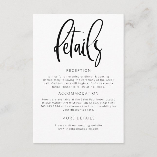 Modern Minimalist Wedding Details   Enclosure Card (Front)