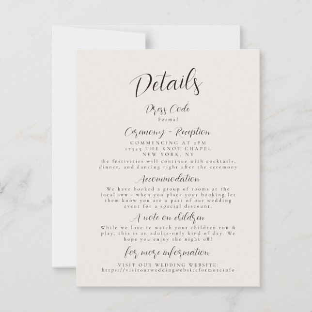 Modern Minimalist Wedding Details Enclosure Card (Front)