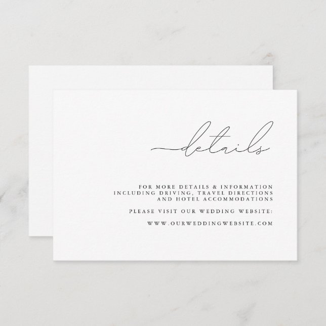 Modern Minimalist Wedding Details Enclosure Card (Front/Back)