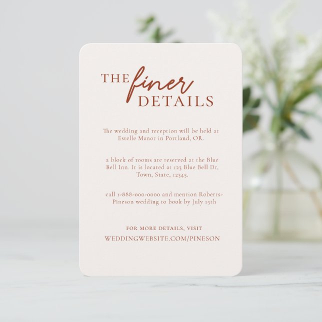 Modern Minimalist Wedding Details Enclosure Card (Standing Front)