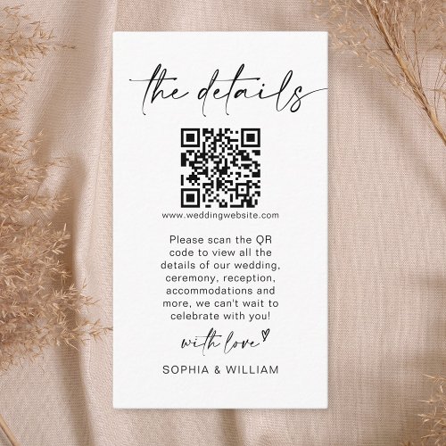 Modern Minimalist Wedding Details QR Code Enclosure Card