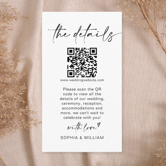 Modern Minimalist Wedding Details QR Code Enclosure Card (Creator Uploaded)