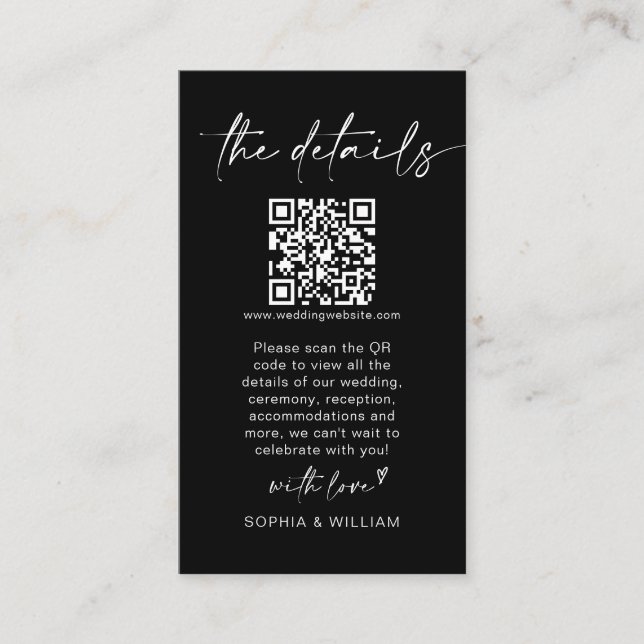 Modern Minimalist Wedding Details QR Code Enclosure Card (Front)