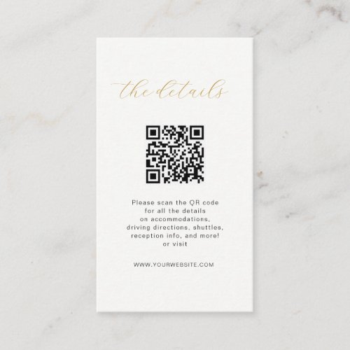 Modern Minimalist wedding details with QR code Place Card