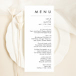 Modern Minimalist Wedding Dinner Menu<br><div class="desc">This Modern Minimalist wedding dinner menu is perfect for your classy boho wedding. Its simple, unique abstract design accompanied by a contemporary minimal script and a white and black color palette gives this product a feel of elegant formal luxury while staying simplistic, chic bohemian. Keep it as is, or choose...</div>