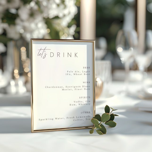 Modern Minimalist Wedding Drink Menu  Poster (Modern Minimalist Wedding Drink Menu Poster)