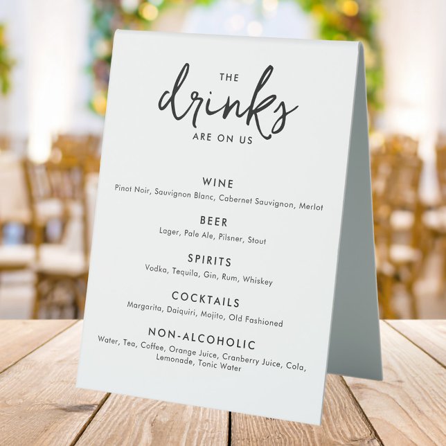 Modern Minimalist Wedding Drinks Bar Menu Table Tent (Creator Uploaded)