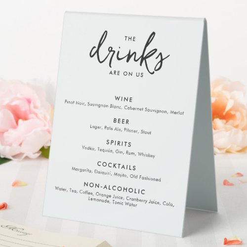 Modern Minimalist Wedding Drinks Bar Menu Table Tent Sign