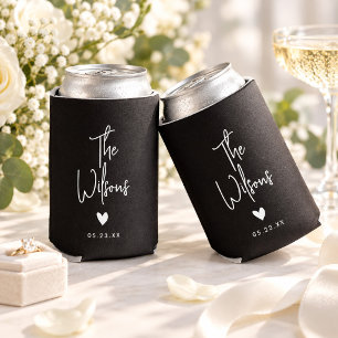 Modern Minimalist Wedding Elegant Last Name Can Cooler
