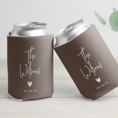 Modern Minimalist Wedding Elegant Last Name Can Cooler