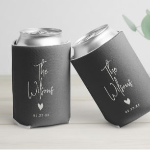 Modern Minimalist Wedding Elegant Last Name Can Cooler