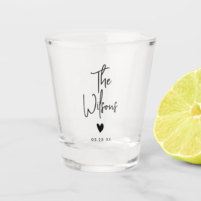 Modern Minimalist Wedding Elegant Last Name Shot Glass (Front)