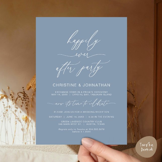 Modern Minimalist Wedding Elopement Party Dinner Invitation (Wedding Happily Ever After Party Dinner Brunch Elopement Invitation Card, PDF, Dusty Blue)