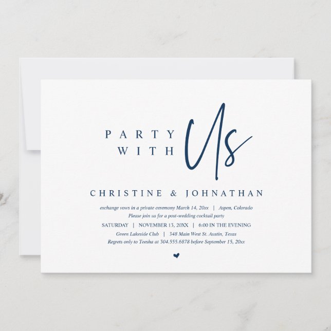 Modern Minimalist Wedding Elopement, Party with us Invitation (Front)