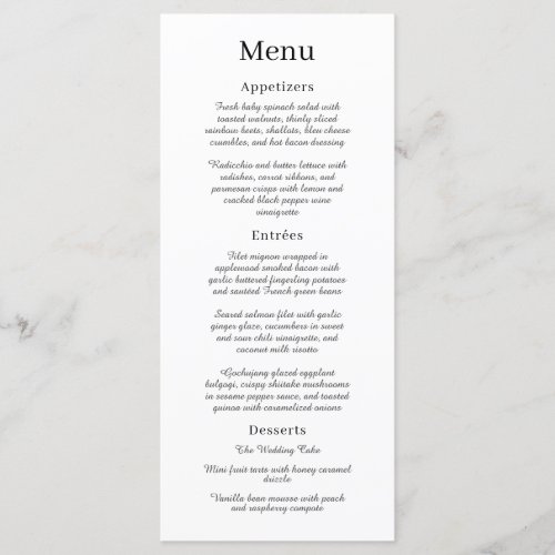 Modern Minimalist Wedding Flat Menu