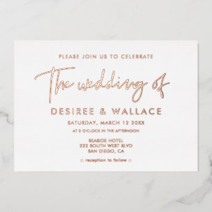 Modern minimalist wedding foil invitation