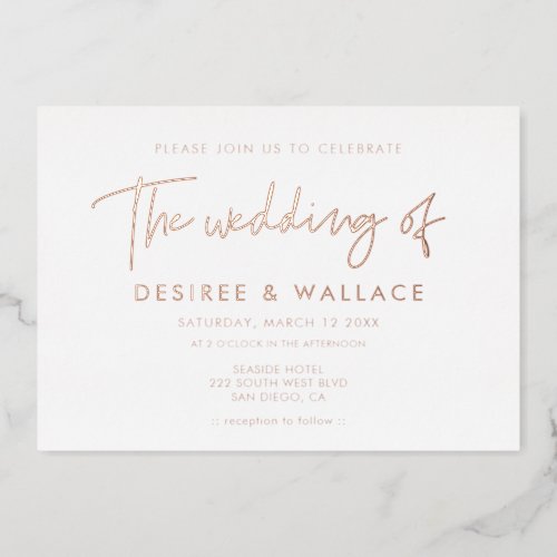 Modern minimalist wedding foil invitation
