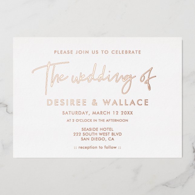 Modern minimalist wedding foil invitation (Front)
