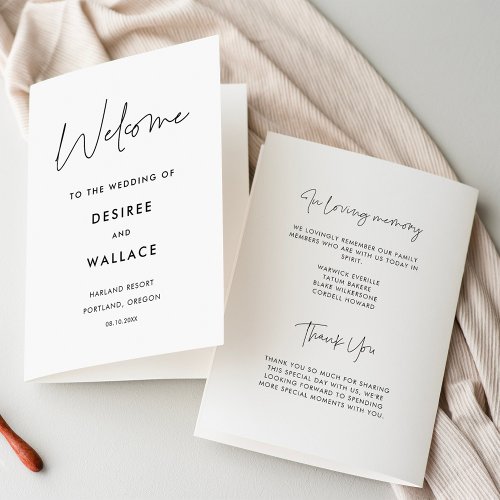 Modern minimalist wedding folded program