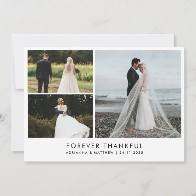 Modern Minimalist Wedding Forever Thankful  Thank You Card (Front)