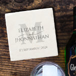 Modern Minimalist Wedding Grey Monogram Script Stone Coaster<br><div class="desc">Add a touch of elegance to your wedding day with our 'Modern Minimalist Wedding Grey Monogram Script Stone Coaster'! These coasters feature a pristine white background, graced with a graceful grey monogram of the new family name, along with the names of the bride and groom, all personalized just for you....</div>