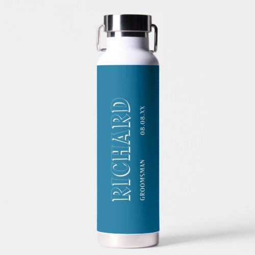 Modern Minimalist Wedding Groomsman Blue  Water Bottle