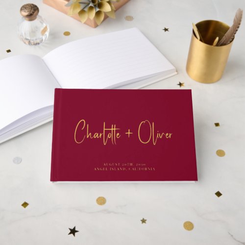 Modern Minimalist Wedding Guest Book Gold Foil 