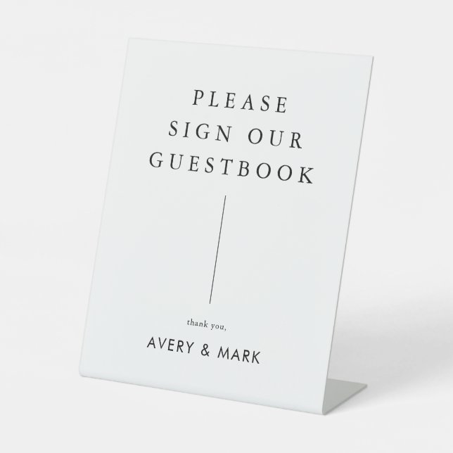 Modern Minimalist Wedding Guest Book Pedestal Sign (Front)