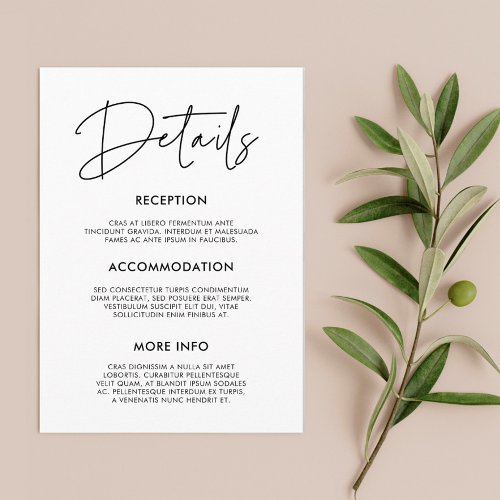 Modern minimalist wedding guest information card
