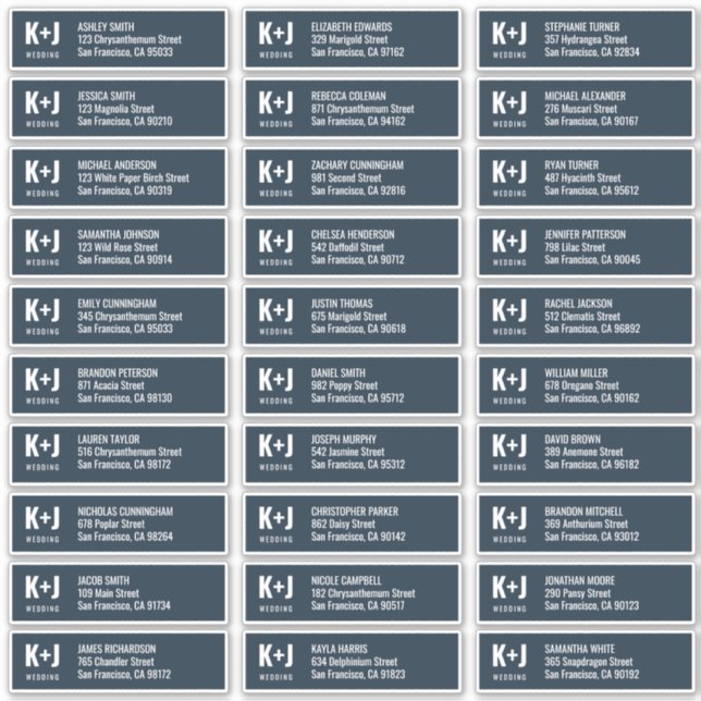 Modern + Minimalist Wedding Guest Names Address Sticker (Front)