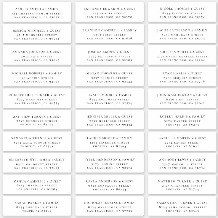 Modern Minimalist Wedding Guest Names Address Sticker | Zazzle