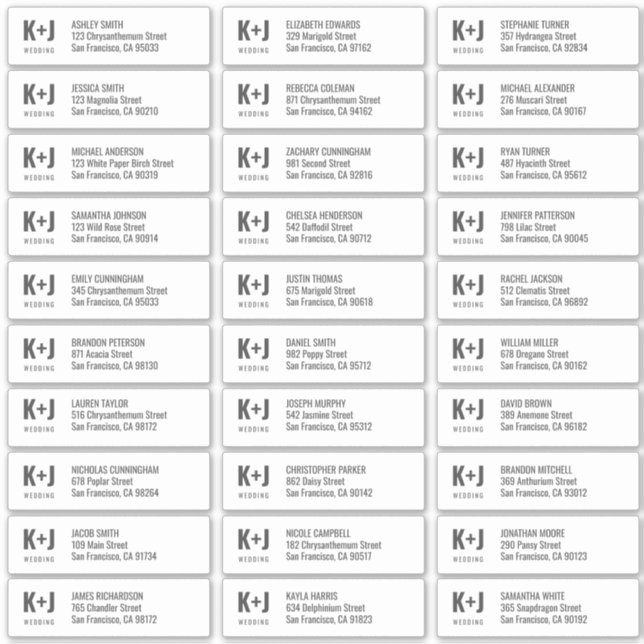 Modern + Minimalist Wedding Guest Names Address Sticker (Front)