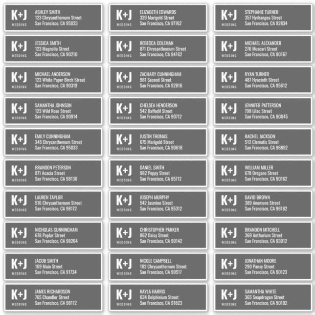 Modern + Minimalist Wedding Guest Names Address Sticker (Front)