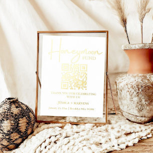 Modern Minimalist wedding honeymoon fund QR code Foil Prints