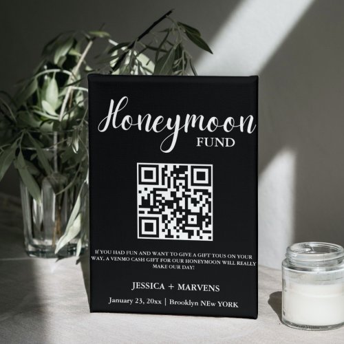 Modern Minimalist  wedding honeymoon fund QR code  Pedestal Sign