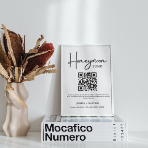 Modern Minimalist wedding honeymoon fund QR code Poster