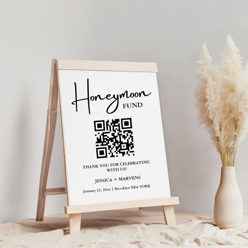 Modern Minimalist  wedding honeymoon fund QR code  Poster