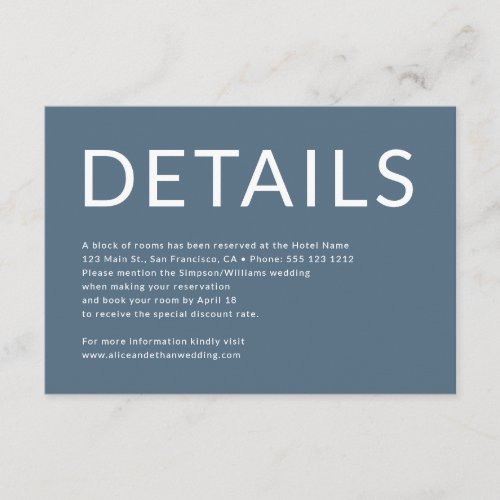 Modern Minimalist Wedding Info Details Enclosure Card