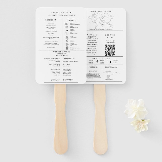 Modern Minimalist Wedding Infographic Program Hand Fan (Front and Back)