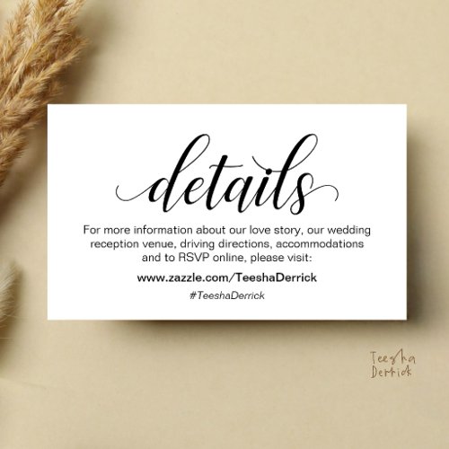 Modern Minimalist Wedding Information and Details Enclosure Card