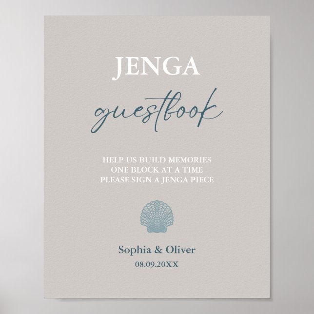 Modern Minimalist Wedding Jenga Guest Book Sign (Front)