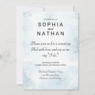 Modern Minimalist Wedding Light Blue Watercolor Invitation